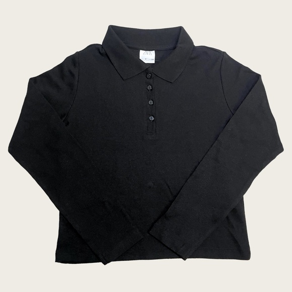 Zara Other - Zara - Boys Longsleeve Rib Knit Polo - Black - Size 9